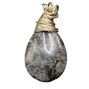 Snowy Night - Gray and Black Dendritic Opal Pendant Charm- MSmooth Tear Drop Bri